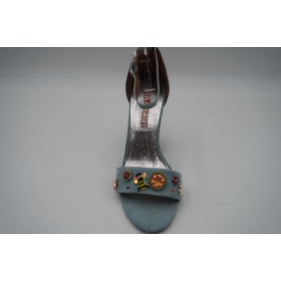 Rampage Garden Floral Embroidered beaded detail light denim Open Toe Heel Size 9 - Picture 4 of 15